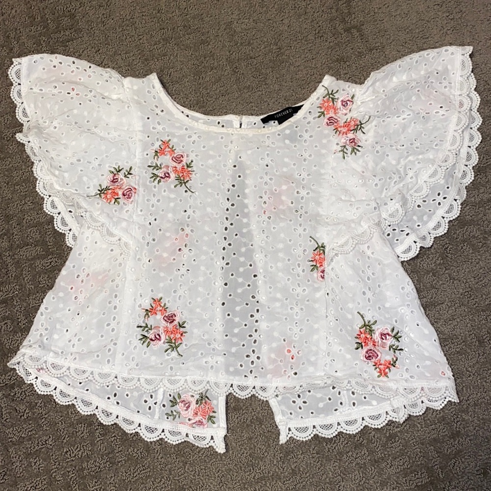 White Eyelet Open Back Blouse